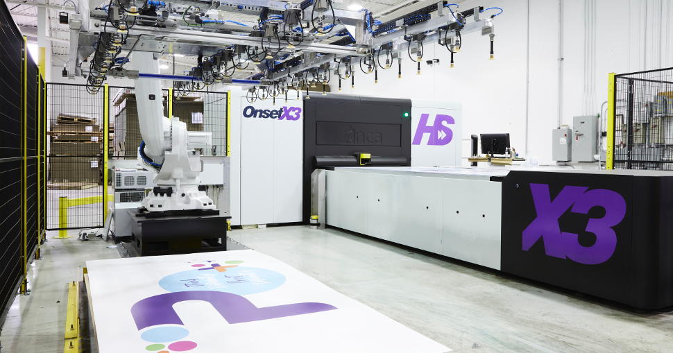 Speed, Efficiency, & Robotics: Proprint Services trims time with its Fujifilm Inca OnsetX3 HS flatbed printer.